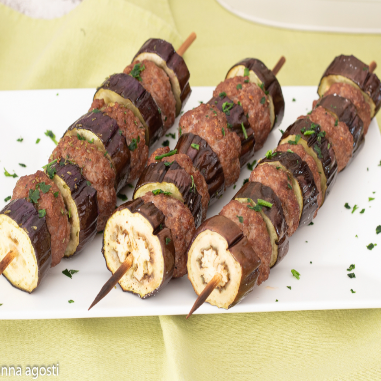Beef Meatball & Eggplant Skewers