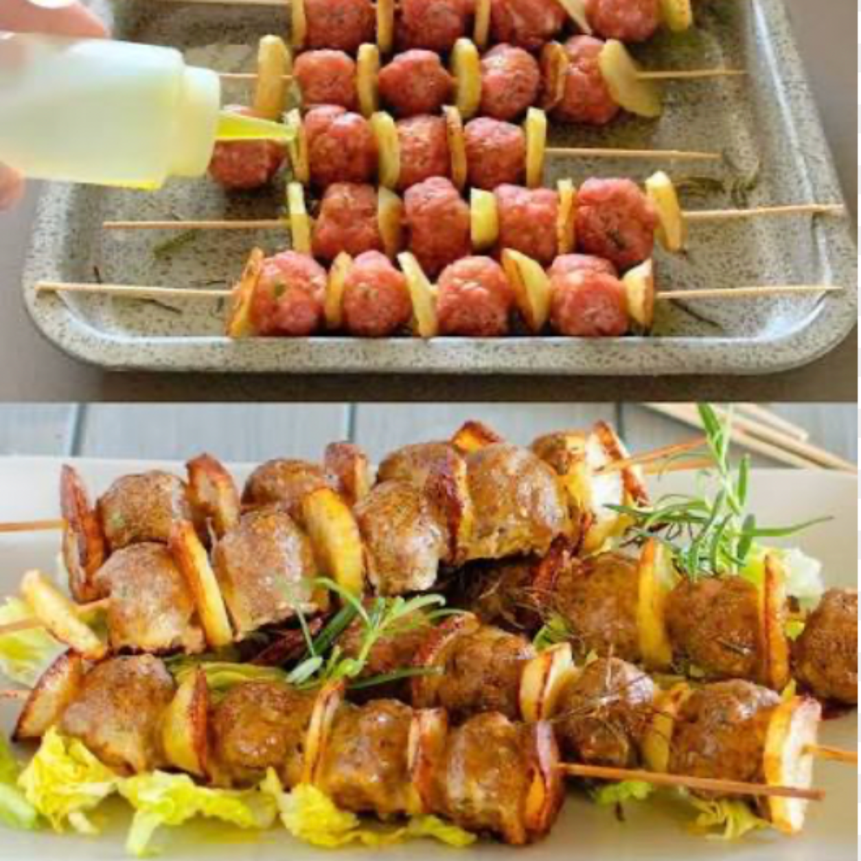 Beef Meatball and Potato Kebabs