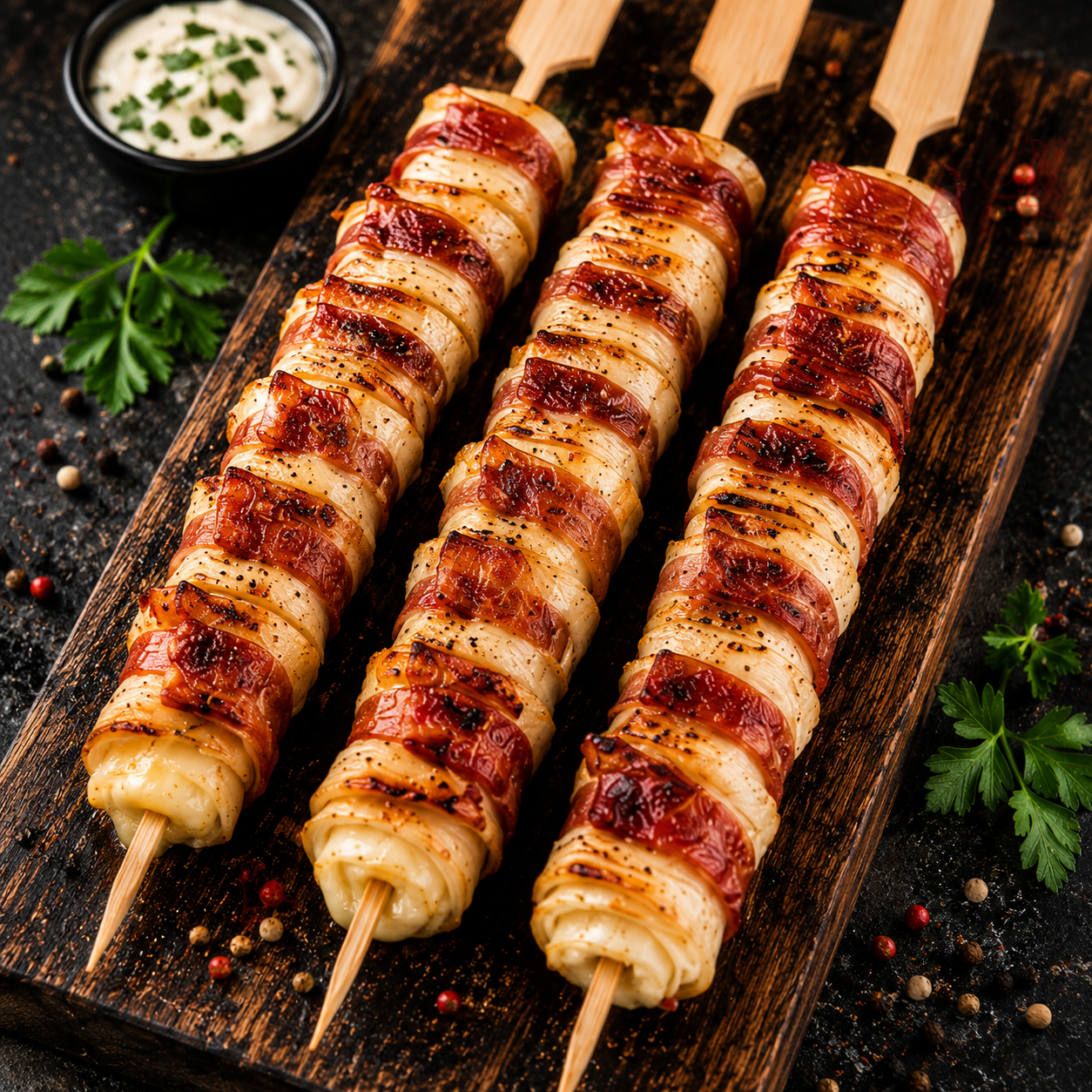 Chef Ali Signature Bacon-Wrapped Cheese Tortilla Kebab