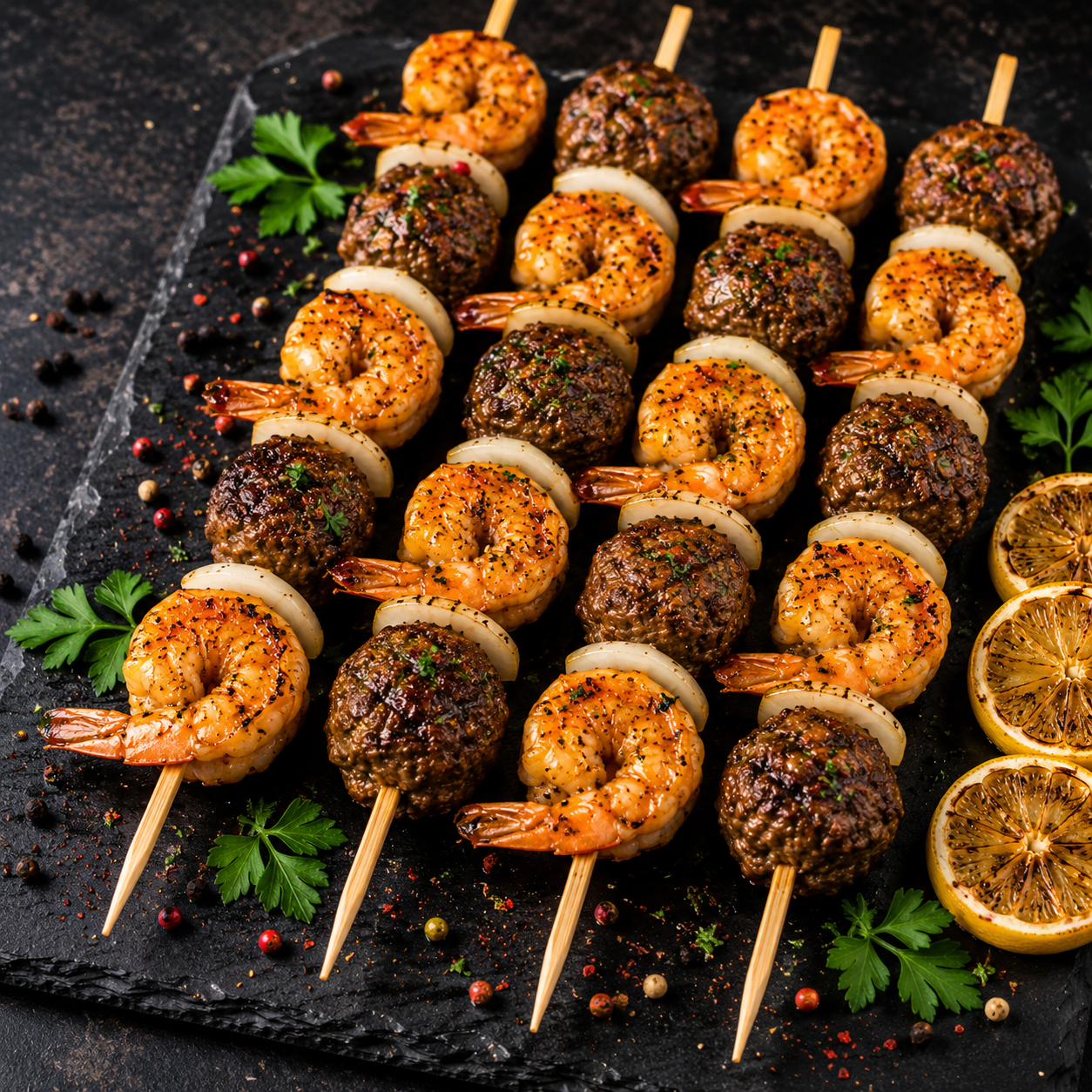 Chef Ali Signature Surf & Turf Kebab – Mix Shrimp & Meatball